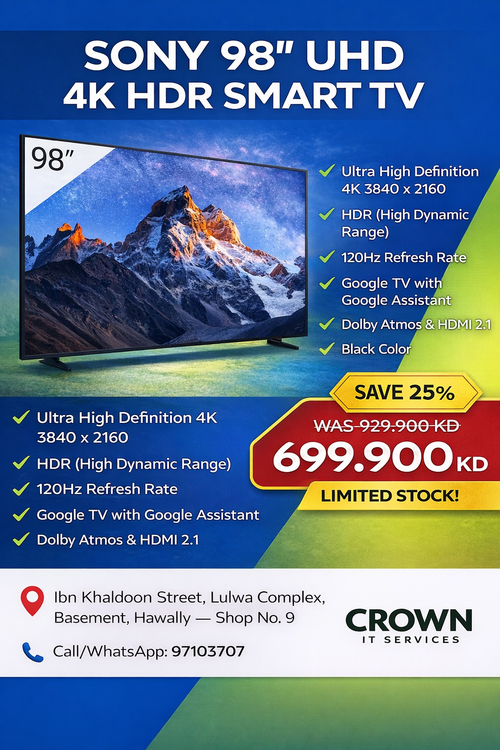 Sony 98 Inch UHD 4K HDR Smart TV Promotional Banner Design