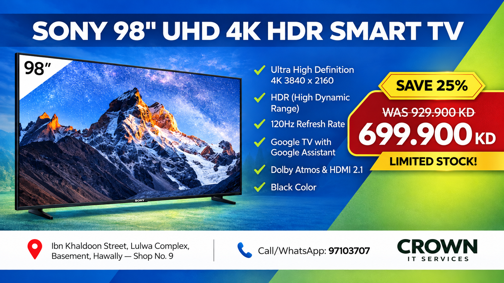 Sony 98 Inch UHD 4K HDR Smart TV Promotional Banner Design